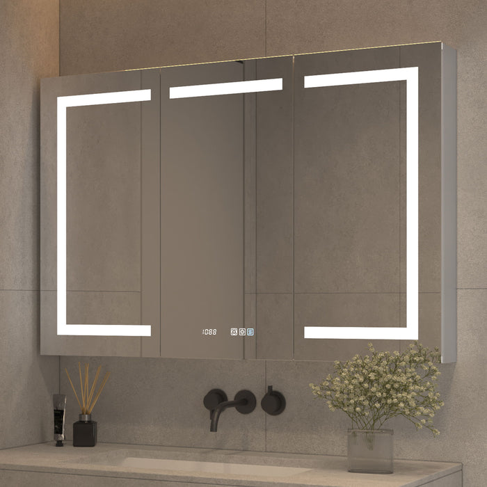 Multi-Functional Smart LED Medicine Cabinet, 48*32", Touch-ContRolled Lighting With Anti-Fog, Modern Bathroom Vanity Mirror - Silver