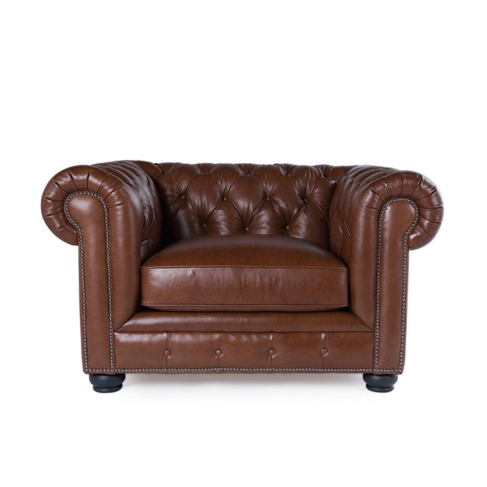 Traditional Tufted Leather Chesterfield Nailhead Chair