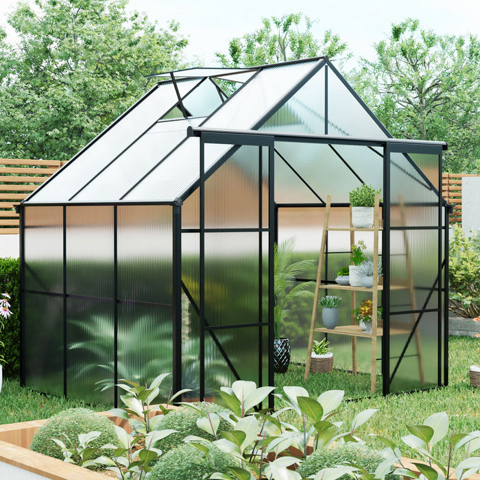 Double Door Polycarbonate Greenhouse Raised Base And Anchor Aluminum Heavy Duty Walk In Greenhouses For Outdoor Backyard In All Season