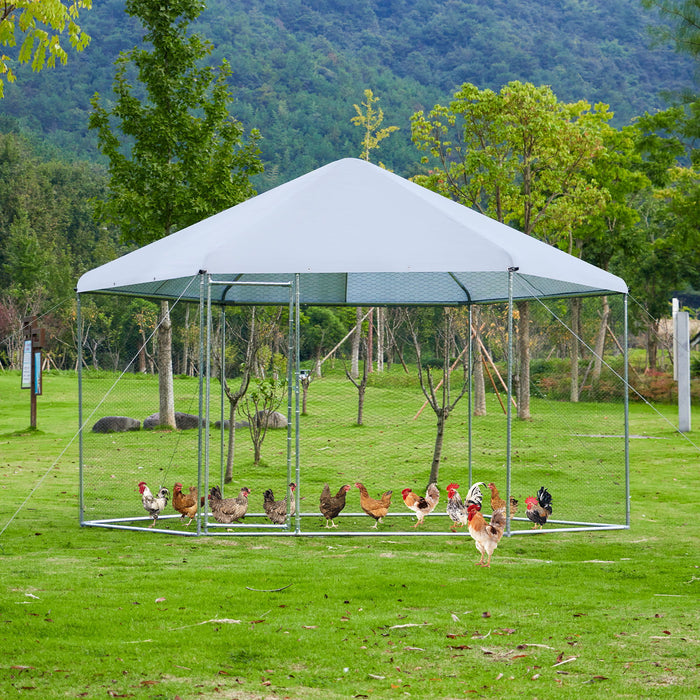 Large Chicken Coop Hexagonal, Steel Wire Dipped Plastic Mesh, Oxford Cloth Plated Waterproof And UV Resistant, Ducks, Rabbits, Sheep And Birds Outdoor House - Silver