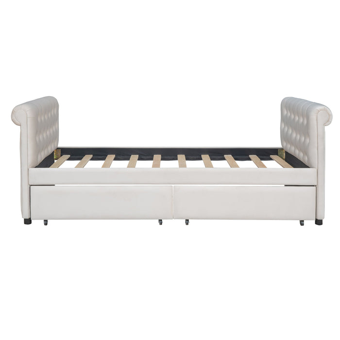 Twin Size Upholstered Daybed With Drawers, Wood Slat Support - Beige