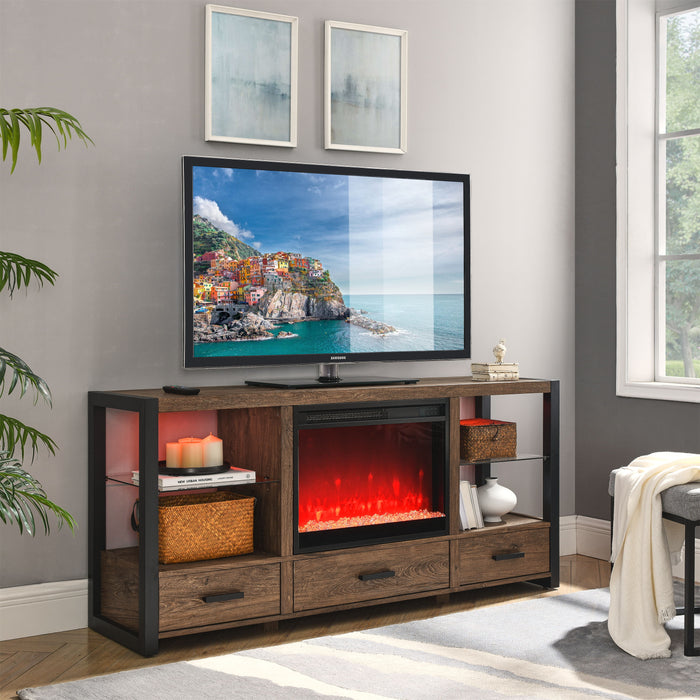 Electric Fireplace Media TV Stand With Sync Colorful LED Lights