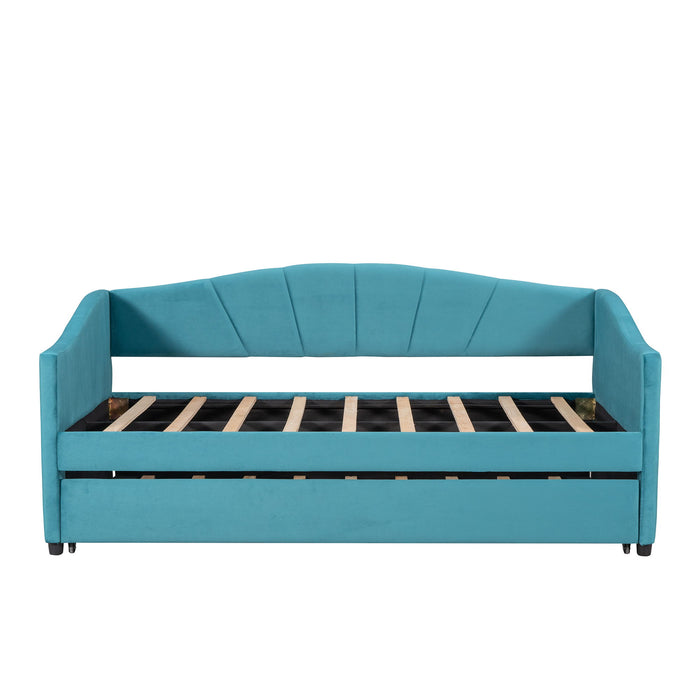 Upholstered Daybed Sofa Bed With Trundle Bed And Wood Slat