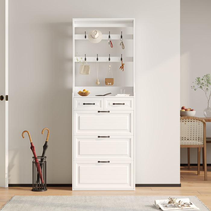 Shoe Cabinet With 3 Doors 2 Drawers With Hanger, PVC Door With Shape, Large Space For Storage - White