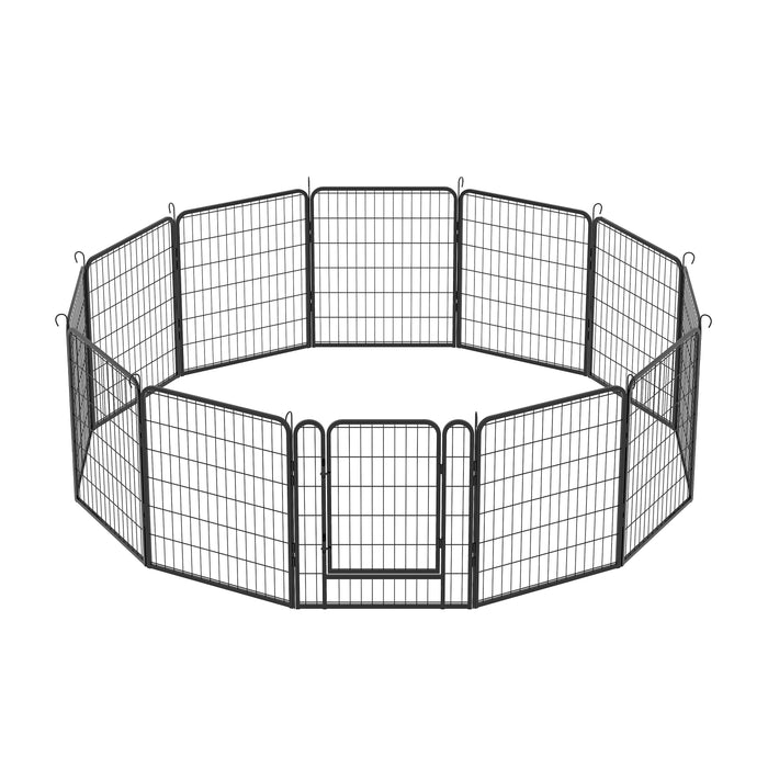 12 Panels Heavy Duty Metal Playpen With Door, Dog Fence Pet Exercise Pen For Outdoor - Black