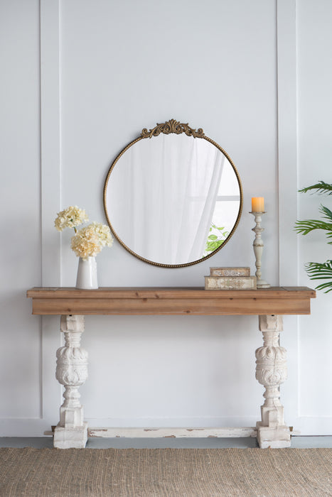 Classic Design Mirror With Round Shape And Baroque Inspired Frame For Bathroom, Entryway Console Lean Against Wall