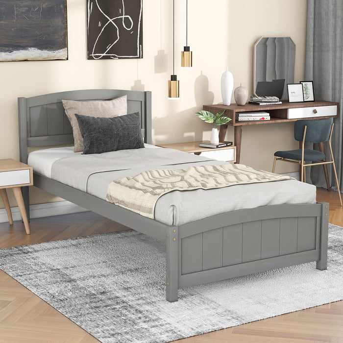 Twin Platform Bed With Headboard, Footboard And Wood Slat Support - Gray