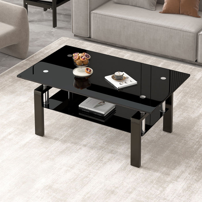 Tempered Clear Glass Coffee Table, 2-Layers Coffee Table Living Room Center Table