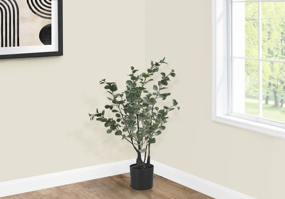 Artificial Plant, 35" Tall, Eucalyptus Tree, Indoor, Faux, Fake, Floor, Greenery, Potted, Decorative - Green / Black