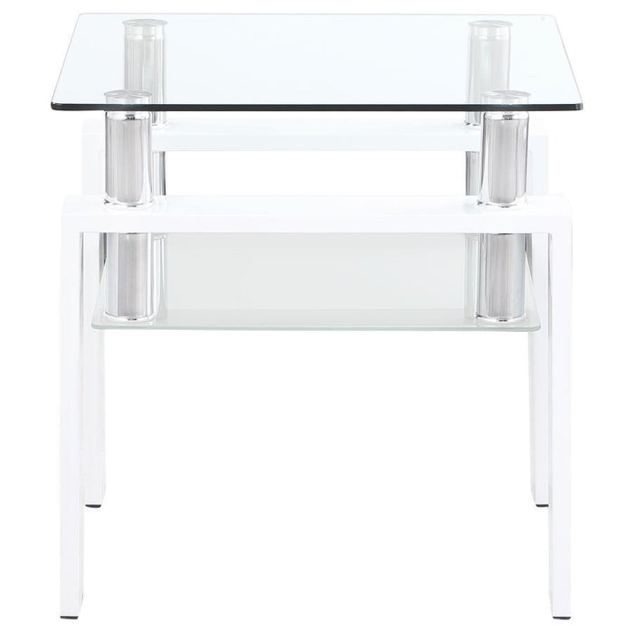 Dyer - Square Glass Top End Table With Shelf - White