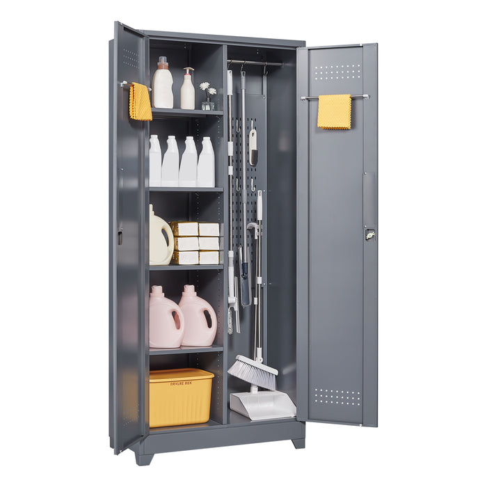 Metal Storage Cabinets, Cleaning Tool Cabinet With Locking Door, Tall Broom Tool Organizer And Storage, Large Storage Cabinet For Kitchen