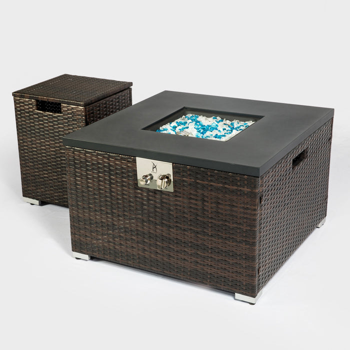 Outdoor Rectangle Fire Pit Table And Propane Tank Cover