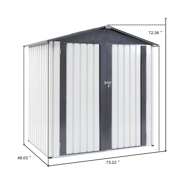 Garden Metal Storage Shed Outdoor Storing Tools Rainproof Hinge Door Version - Gray White