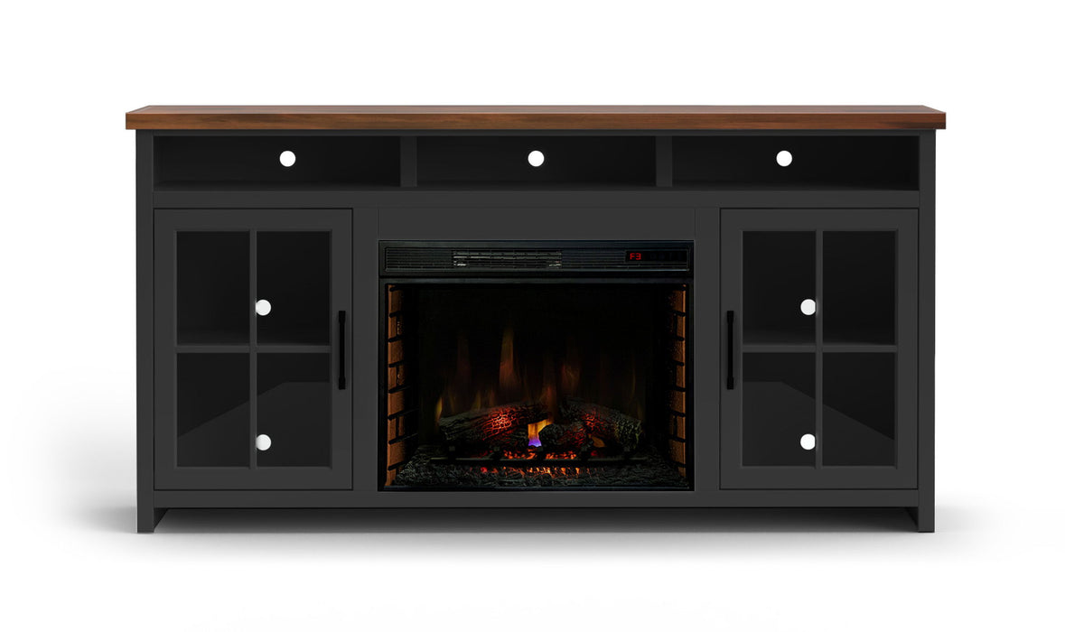 Essex - 74" Fireplace TV Stand Console For TVs Up To 85" - Black And Whiskey