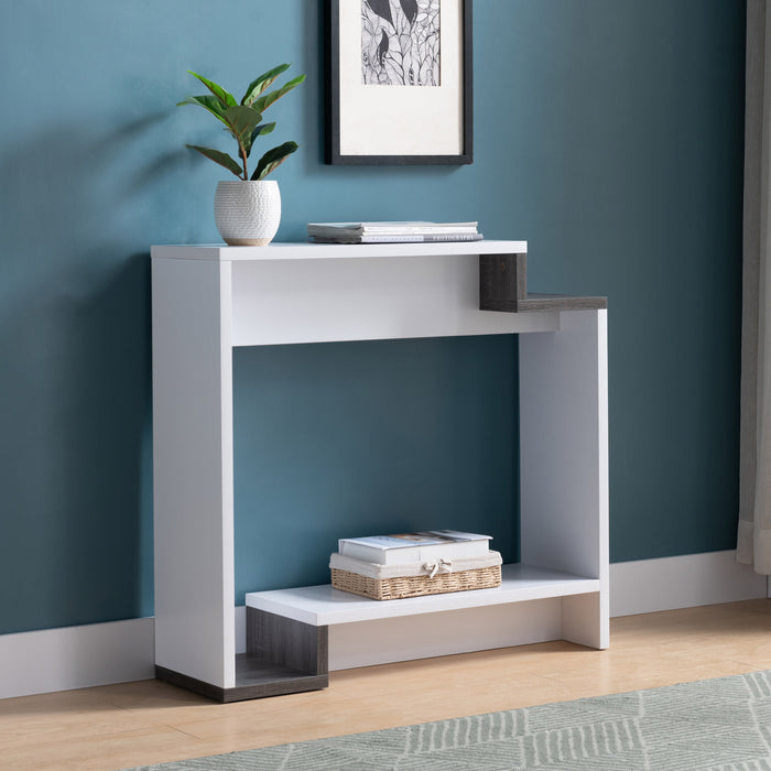 Contemporary Console Table With Two Open Shelves - White / Gray