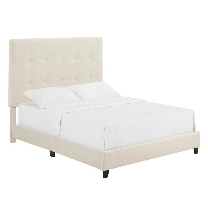 Queen Size Beige Tufted Upholstered Platform Bed