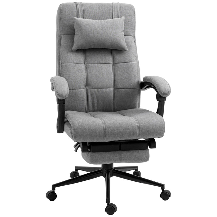 Vinsetto - Executive Linen-Feel Fabric Office Chair High Back Swivel Task Chair With Adjustable Height Upholstered Retractable Footrest, Headrest And Padded Armrest - Light Gray