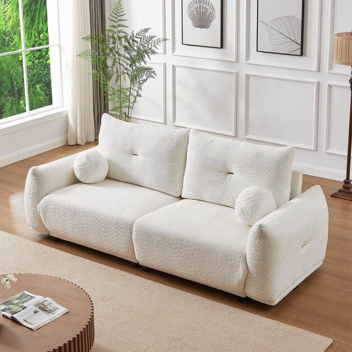 Lamb's Wool 2-Seater Cushion Sofa 90'' Comfortable Sofa For Living Room Bedroom And Other Casual Spaces Lamb's Wool Sofa With 2 Cushions And 2 Ball Pillows