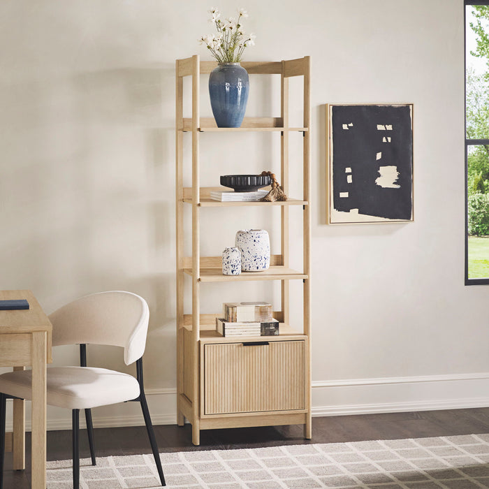 Transitional Narrow Bookshelf With Drawer On Bottom