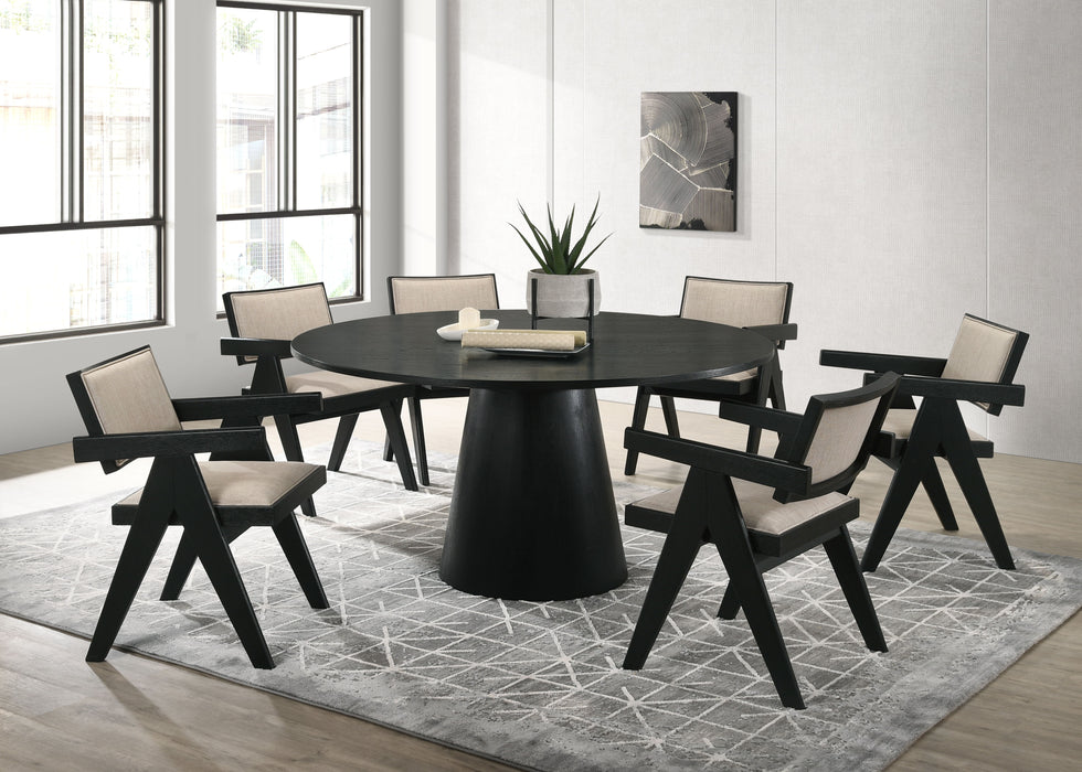 Jasper - 7 Piece Round Dining Room (Set of 7) - Ebony Black