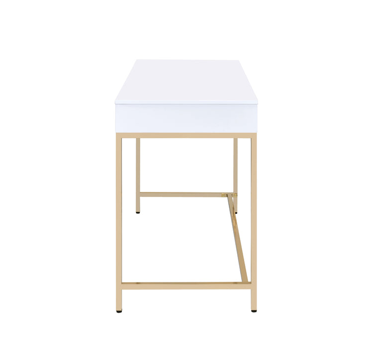 Ottey - High Gloss Gold Writing Desk - White