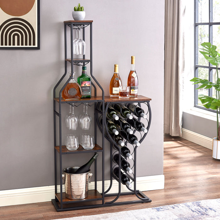 11 Bottle Wine Bakers Rack, 5 Tier Freestanding Wine Rack With Hanging Wine Glass Holder And Storage Shelves, Wine Storage Home Bar For Liquor And Wine Storage for Kitchen, Dining Room