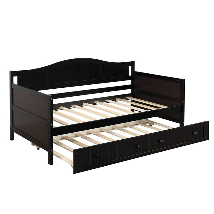 Twin Wooden Daybed With Trundle Bed, Sofa Bed For Bedroom Living Room - Espresso