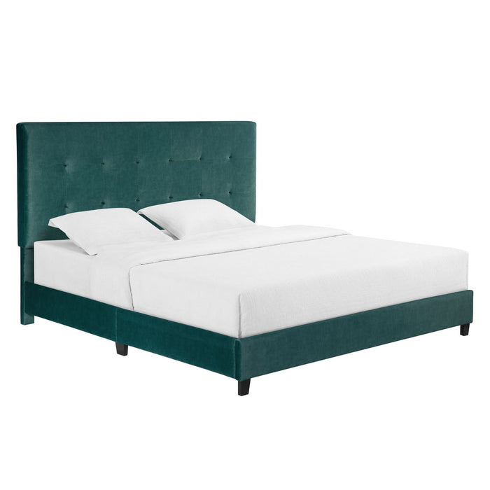 King Size Velvet Tufted Upholstered Platform Bed - Green