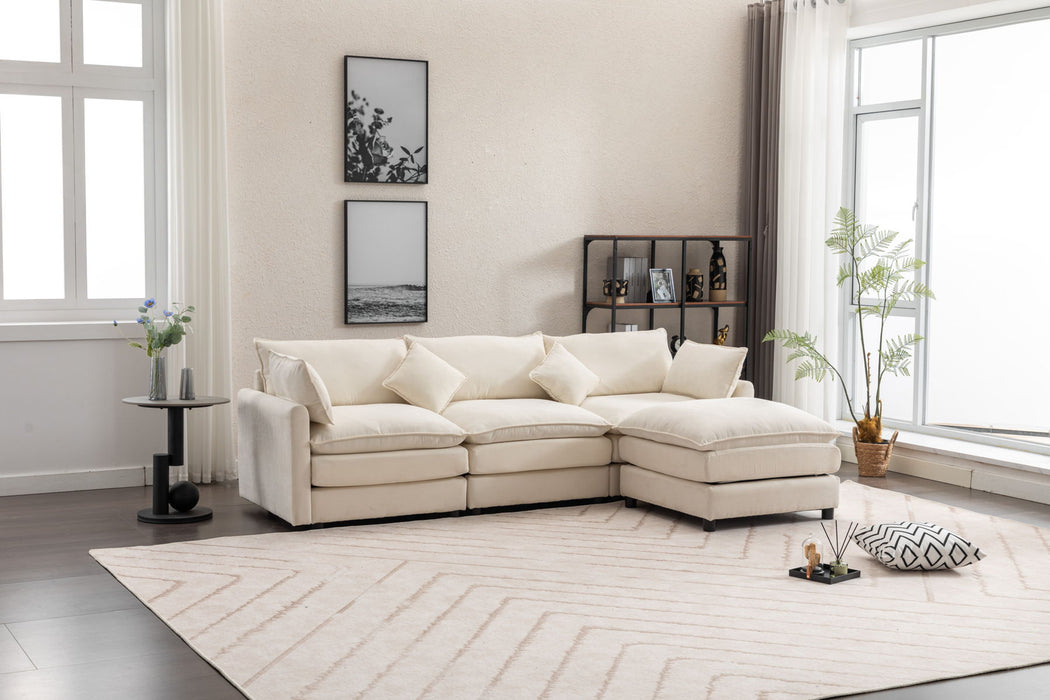 Modular Sectional Sofa, 3-Seater Sofa With Ottoman, Modern L-Shaped Sofa For Living Room Bedroom Apartment