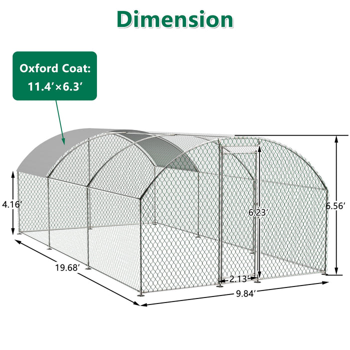 Large Chicken Coop Metal Chicken Run With Waterproof And Anti-Uv Cover, Dome Shaped Walk-In Fence Cage Hen House For Outdoor And Yard Farm Use, 1" Tube Diameter