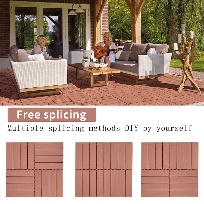 Plastic Interlocking Deck Tiles (Pack Of 44), Patio Flooring Outdoor Waterproof All Weather Use For Garden Poolside Front / Back Yard - Mahogany