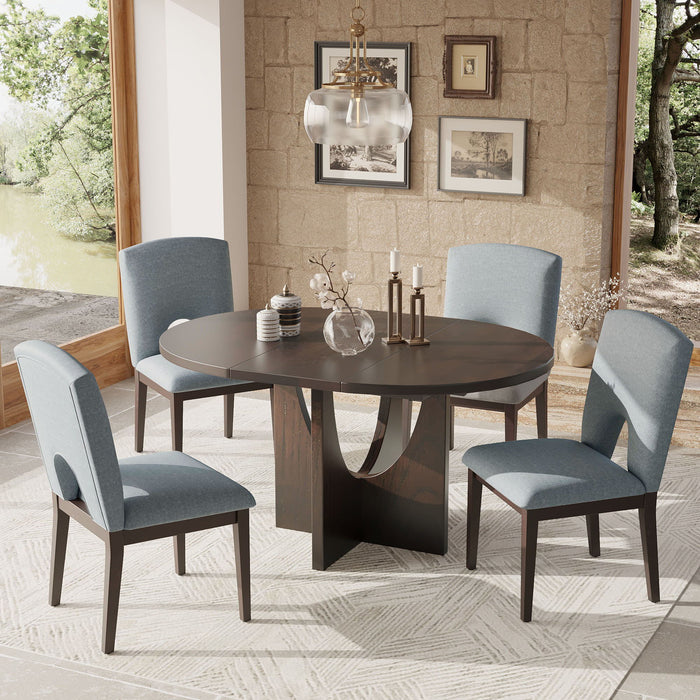 Topmax - 5 Piece Modern Extendable Round Dining Table Set With Removable Leaf For Small Places