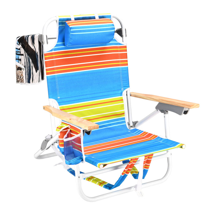 Backpack Beach Chair For Adults, Beach Towel, 5 Position Chair With Pouch Folding Lightweight Positions Back Pack, 1 Piece - Light Blue / Yellow