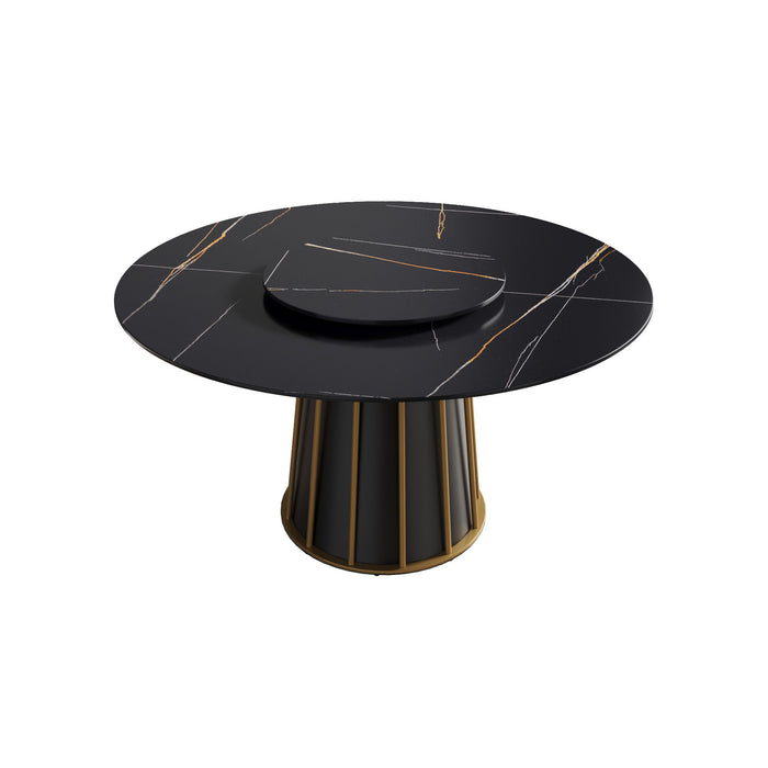 Modern Artificial Stone Round Metal Iron Base Dining Table, Can Accommodate 6 People-23.62" Artificial Stone Turntable (Not Including Chairs.) - Black