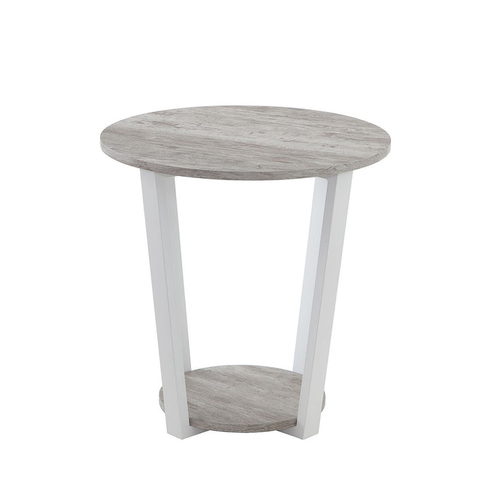 Elysian - Contemporary Round End Table With Shelf - Gray