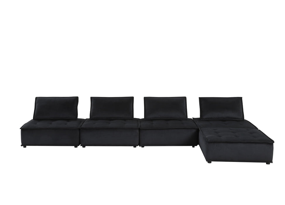 Anna - Velvet 5 Piece Sectional Sofa Ottoman