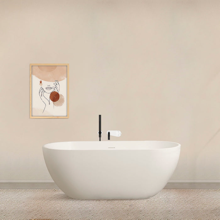 Small Size Stone Resin Solid Surface Oval Shape Freestanding Bathtub For The Bathroom - Matte White