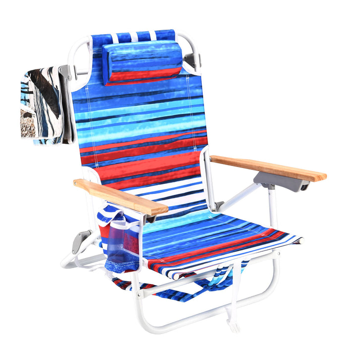 Backpack Beach Chair For Adults, Beach Towel, 5 Position Chair With Pouch Folding Lightweight Positions Back Pack, 1 Piece - Blue / Red