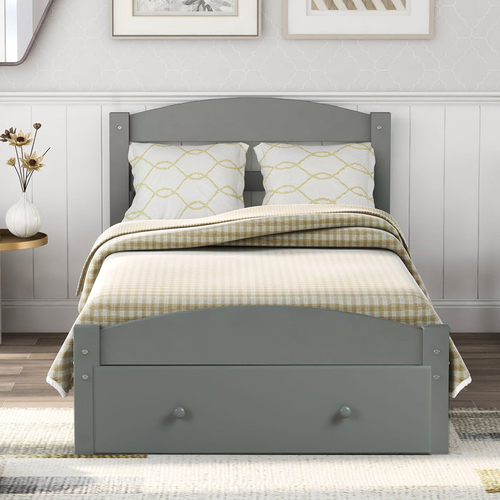 Twin Platform Bed Frame With Storage Drawer And Wood Slat Support No Box Spring Needed - Gray