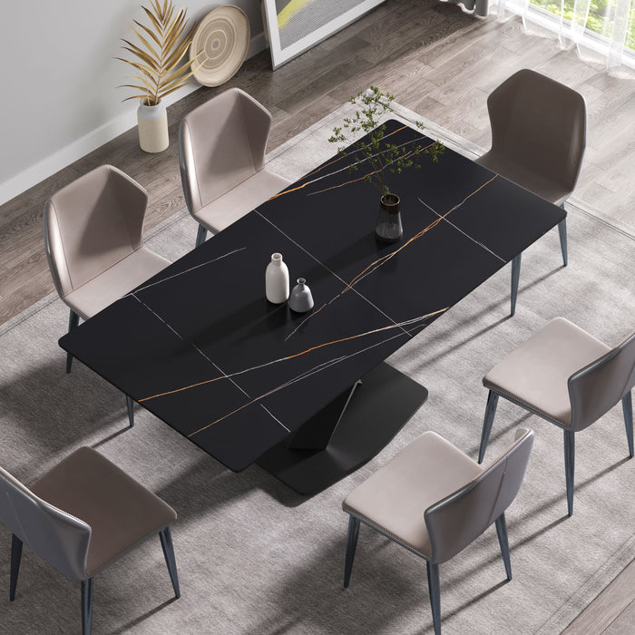 Modern Artificial Stone Straight Edge Metal Leg Dining Table, Can Accommodate 6-8 People - Black