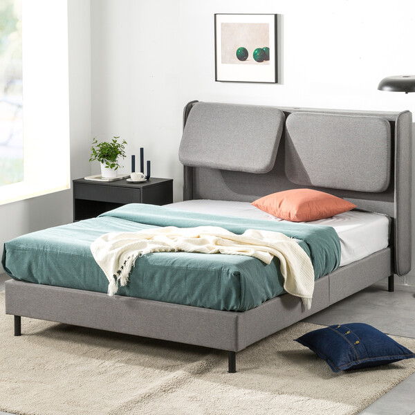 Upholstered Platform Bed With Reclining Headboard With USB