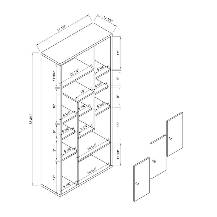 Bookcase Display Storage Cabinet - Black & Distressed Grey