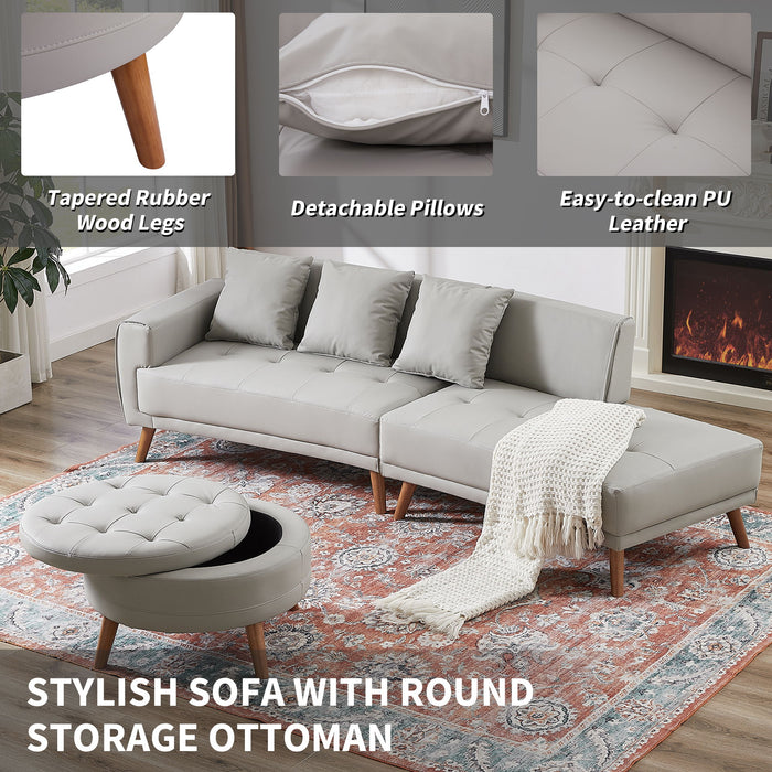 Contemporary Sofa Stylish Sofa Couch With A Round Storage Ottoman And Three Removable Pillows For Living Room