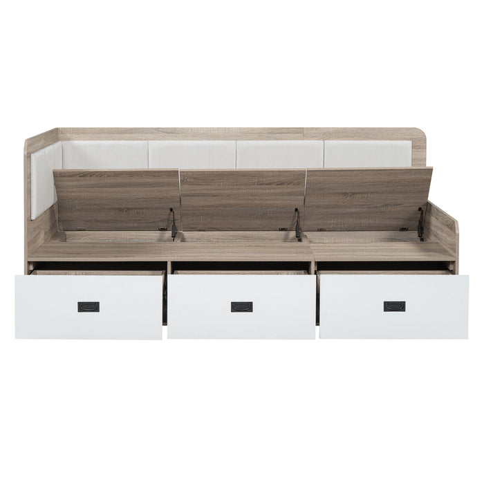 Twin Size Daybed With Three Drawers And Three Storage Compartments - Nature / Beige