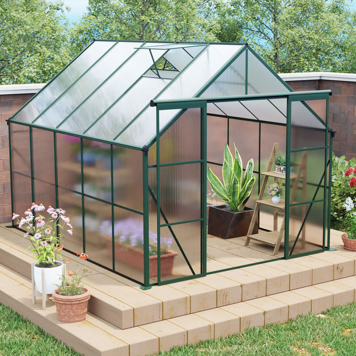 Double Door Polycarbonate Greenhouse Raised Base And Anchor Aluminum Heavy Duty Walk In Greenhouses For Outdoor Backyard In All Season