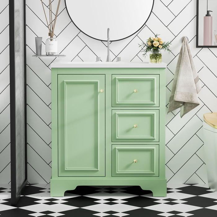 Bathroom Vanity Cabinet With Ceramic Basin, 3 Drawers And Adjustable Shelves