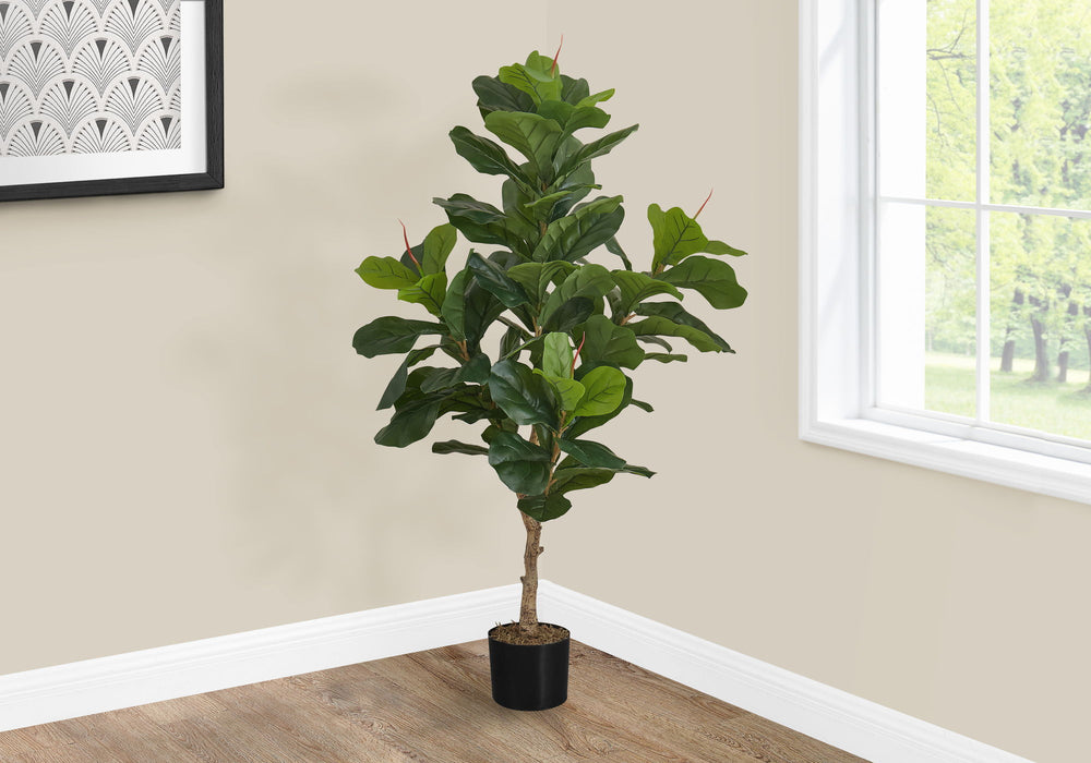 Artificial Plant, 47" Tall, Fiddle Tree, Indoor, Faux, Fake, Floor, Greenery, Potted, Real Touch, Decorative - Green / Black