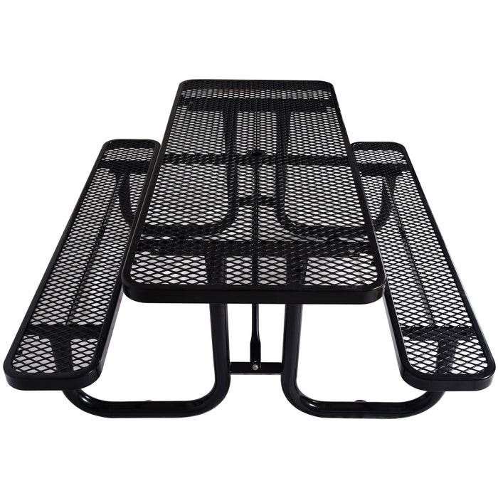 Rectangular Outdoor Steel Picnic Table With Umbrella Pole