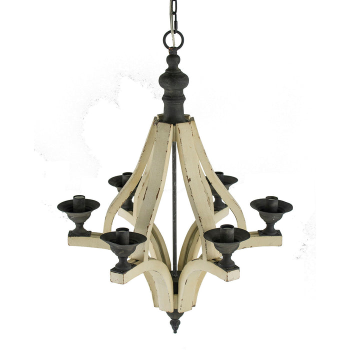 6 Light Wood Chandelier, Hanging Light Fixture With Adjustable Chain For Kitchen Dining Room Foyer Entryway, Bulb Not Included - Cream