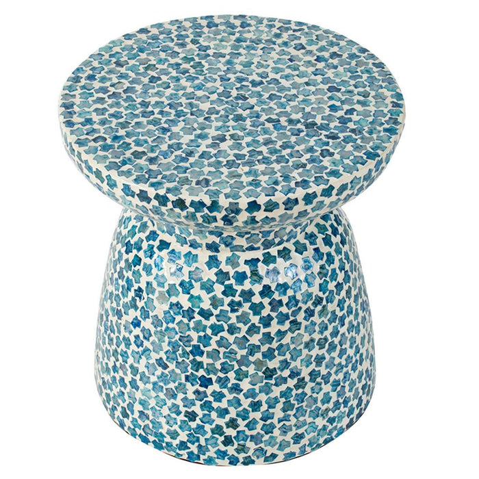 Capiz Garden Stool Small Side Tabel, Blue Accent Round End Table - Blue